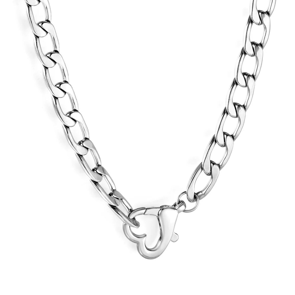Stainless Steel Color PVD Heart Cuban Chain Necklace