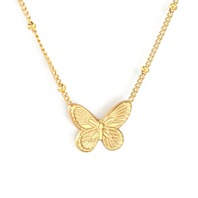 Load image into Gallery viewer, Stelluxe Stainless Steel Gold Color PVD Beads Chain Butterfly Design Cast Craft Necklace