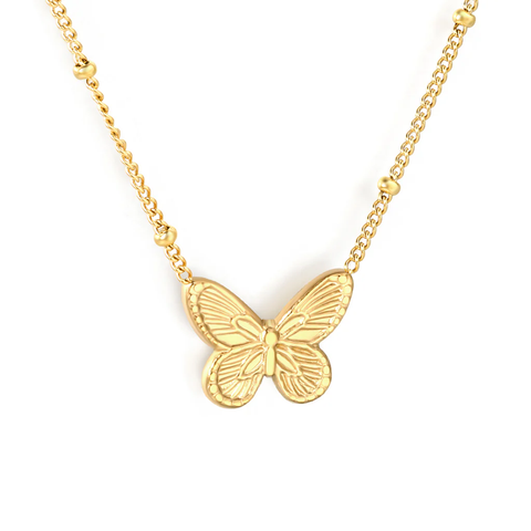 Stelluxe Stainless Steel Gold Color PVD Beads Chain Butterfly Design Cast Craft Necklace
