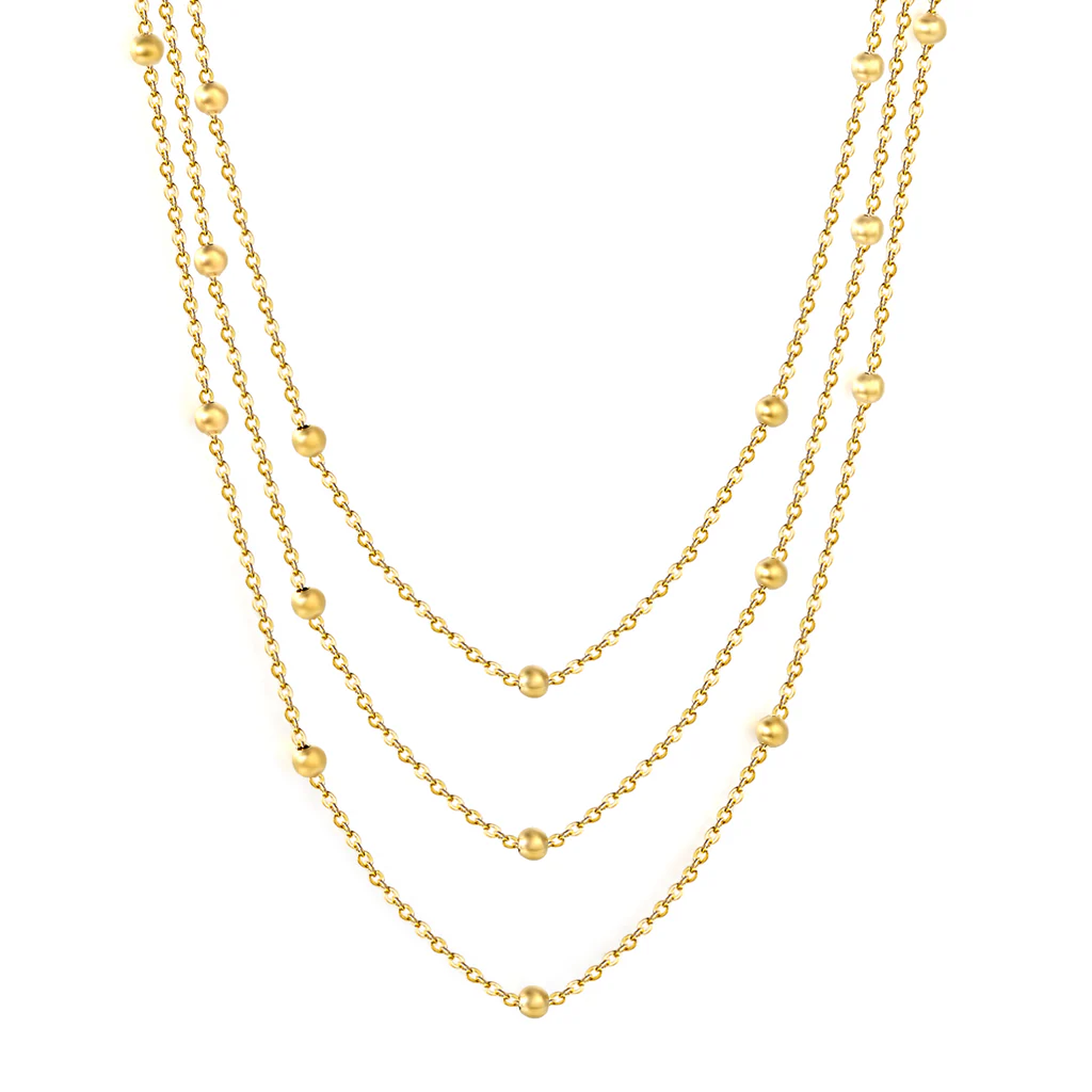 Stelluxe Stainless Steel Gold Color PVD Beads Triple Lines Necklace