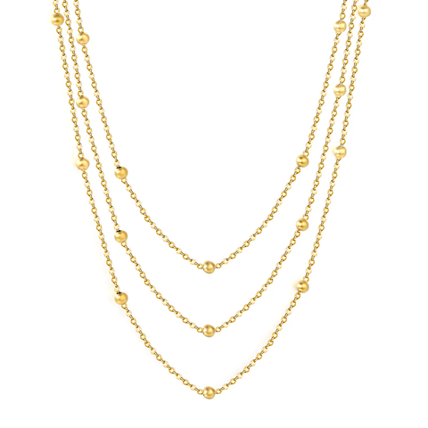 Stelluxe Stainless Steel Gold Color PVD Beads Triple Lines Necklace