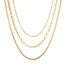 Load image into Gallery viewer, Stelluxe Stainless Steel Gold Color PVD Three Tier Combination Necklace