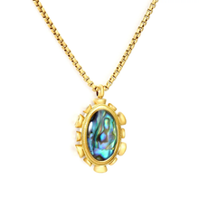 Load image into Gallery viewer, Tresoli Stainless Steel Gold Color PVD Square Pearl Blue Oval Abalone Shell Pendant Necklace