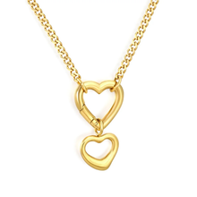 Load image into Gallery viewer, Tresoli Stainless Steel Gold Color PVD Double Sided Polished Chain Heart Pendant Necklace