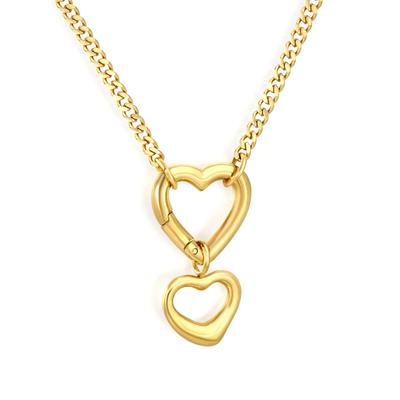 Tresoli Stainless Steel Gold Color PVD Double Sided Polished Chain Heart Pendant Necklace