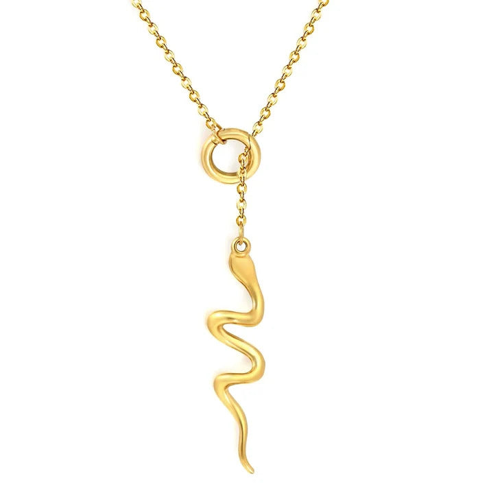 Stainless Steel Gold Color PVD Twisted Snake Pendant Necklace With Round Spring Clasp
