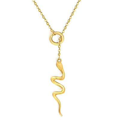 Stainless Steel Gold Color PVD Twisted Snake Pendant Necklace With Round Spring Clasp