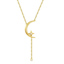Load image into Gallery viewer, Stainless Steel Gold Color PVD Moon Eight Pointed Star With Zircon Cable Chain Necklace