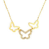 Tresoli Stainless Steel Gold Color PVD CNC White Zircon Inlaid Hollow Polished Butterfly Charm Necklace
