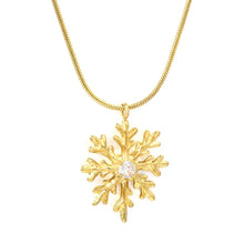 Load image into Gallery viewer, Tresoli Stainless Steel Gold Color PVD Snowflake Pendant Inlaid Round White Zircon Round Snake Chain Necklace