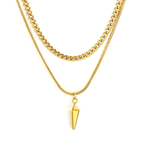 Tresoli Stainless Steel Gold Color PVD Double Chain Stud Pendant Necklace