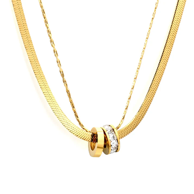 Tresoli Stainless Steel Gold Color PVD Diamond Accented Double Hoop Necklace