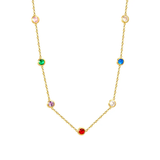Tresoli Stainless Steel Gold Color PVD Seven Stone Mixed Color Diamond Dainty Necklace