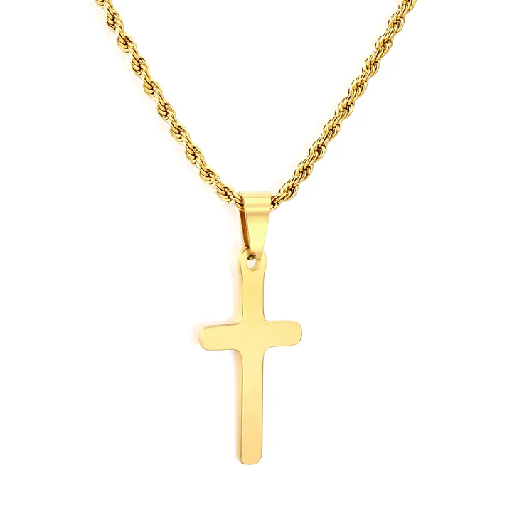 Stainless Steel Gold Color PVD Brushed Cross Pendant Necklace