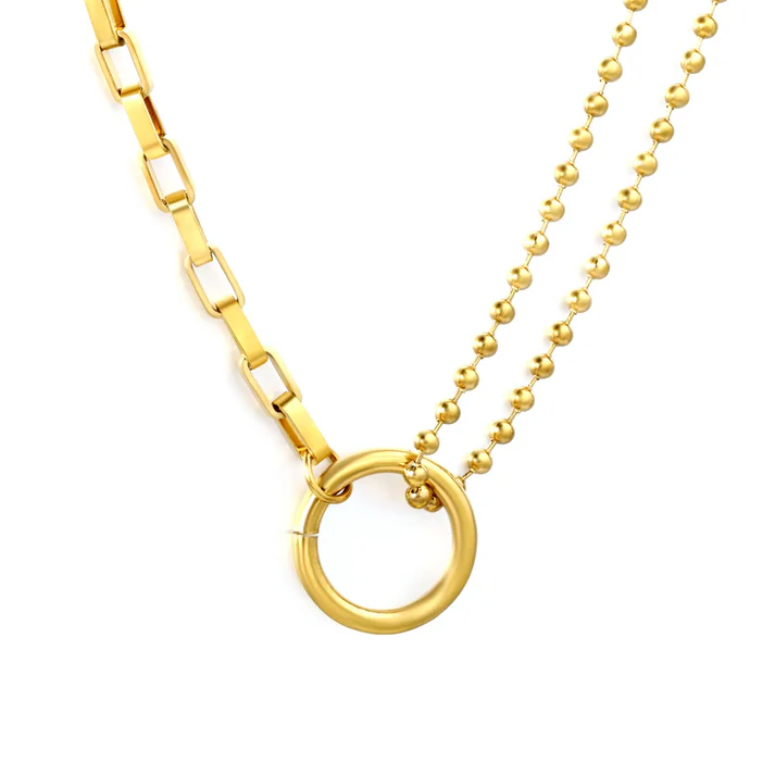 Stainless Steel Gold Color PVD Geometric Circle Necklace