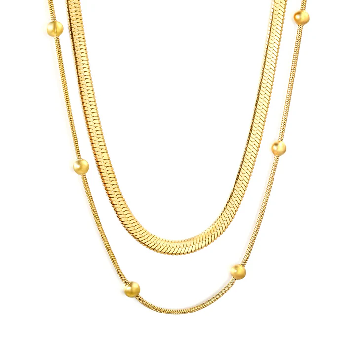 Stainless Steel Gold Color PVD Bead Gripping Blade Chain Necklace