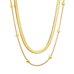 Tresoli Stainless Steel Gold Color PVD Bead Gripping Blade Chain Necklace