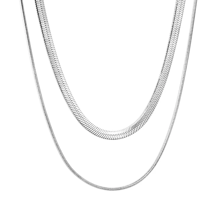 Stainless Steel Color PVD Round Snake Blade Double Chain Necklace