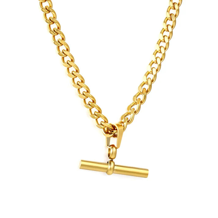 Stainless Steel Gold Color PVD Bar Pendant Chain Necklace