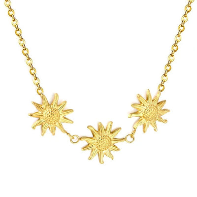 Stainless Steel Gold Color PVD Three Sunflower Charms Necklace