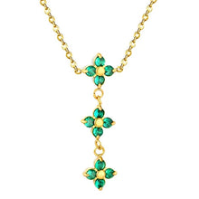 Load image into Gallery viewer, Stainless Steel Gold Color PVD Three Emerald Zircon Four Leaf Clover Tassels Necklace