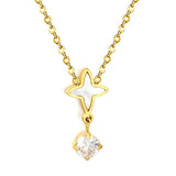 Stainless Steel Gold Color PVD Round White Zircon And Natural White Shell Four Pointed Star Necklace