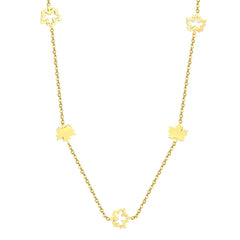 Tresoli Stainless Steel Gold Color PVD Hollow Maple Leaf And Polished Maple Leaf Charm Necklace