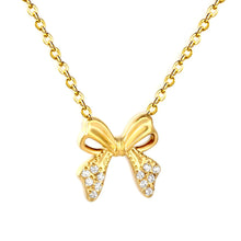 Load image into Gallery viewer, Tresoli Stainless Steel Gold Color PVD Flat Cross Chain Bowknot Inlaid CNC White Zircon Necklace