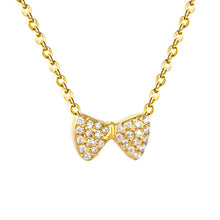 Load image into Gallery viewer, Tresoli Stainless Steel Gold Color PVD Bowknot Inlaid CNC White Zircon Flat Cross Chain Necklace