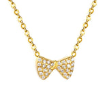 Tresoli Stainless Steel Gold Color PVD Bowknot Inlaid CNC White Zircon Flat Cross Chain Necklace