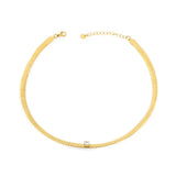 Tresoli Stainless Steel Gold Color PVD Four Prong Round White Zircon Necklace With Snake Bone Chain