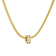 Load image into Gallery viewer, Stainless Steel Gold Color PVD White Zircon Rotating Ring Necklace