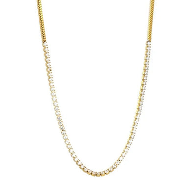 Stainless Steel Gold Color PVD White Zircon And Square Snake Chain Necklace