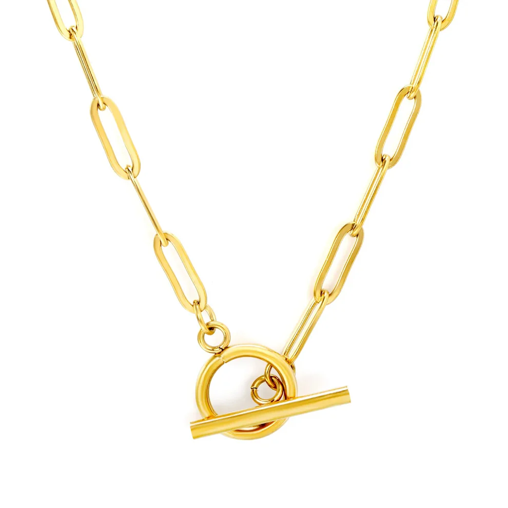 Tresoli Stainless Steel Gold Color PVD Paperclip Chain Necklace