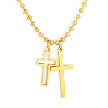 Load image into Gallery viewer, Tresoli Stainless Steel Gold Color PVD Smooth And Hollow Cross Bead Necklace