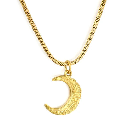 Stainless Steel Gold Color PVD Moon Pendant Necklace