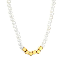 Load image into Gallery viewer, Stainless Steel Gold Color PVD Shell Pearl Square Decorative Charms Beaded Necklace