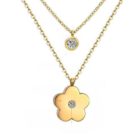 Tresoli Stainless Steel Color PVD Clear CZ Double Layer Chain Pendant Necklace