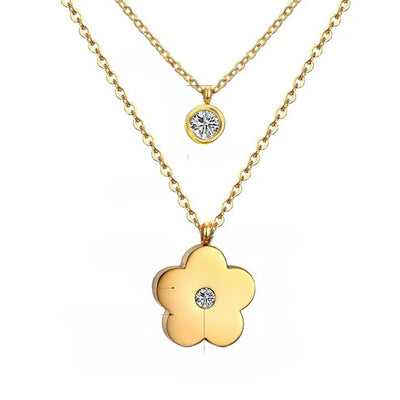 Tresoli Stainless Steel Color PVD Clear CZ Double Layer Chain Pendant Necklace