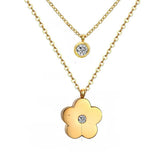 Tresoli Stainless Steel Color PVD Clear CZ Double Layer Chain Pendant Necklace