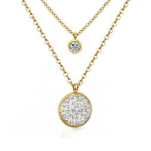 Load image into Gallery viewer, Tresoli Stainless Steel Color PVD Double Layer Chain Crystal CZ Pendants Necklace