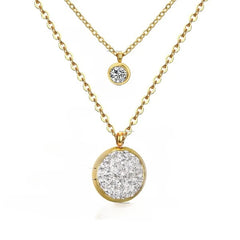 Tresoli Stainless Steel Color PVD Double Layer Chain Crystal CZ Pendants Necklace