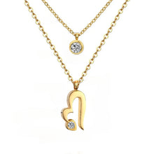 Load image into Gallery viewer, Stelluxe Stainless Steel Gold Color PVD CZ Double Layer Chain Crystal Round And Heart Pendants Necklace