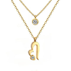 Tresoli  Stainless Steel Gold Color PVD CZ Double Layer Chain Crystal Round and Heart Pendants Necklace