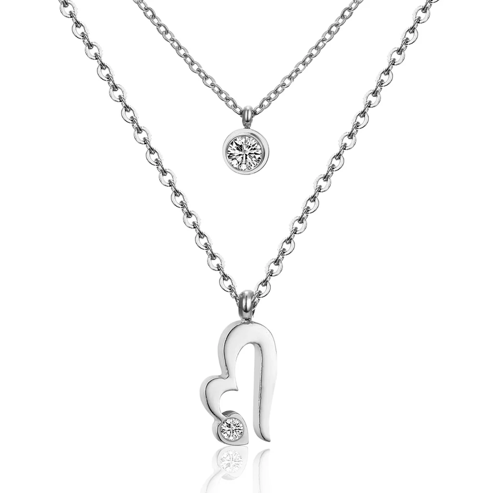 Stainless Steel Color PVD Heart Round Cubic Zirconia Multi Layer Link Chain Pendant Necklace