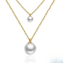 Load image into Gallery viewer, Stelluxe Stainless Steel Gold Color PVD Double Link Chain With Double Pearls Pendant Necklace