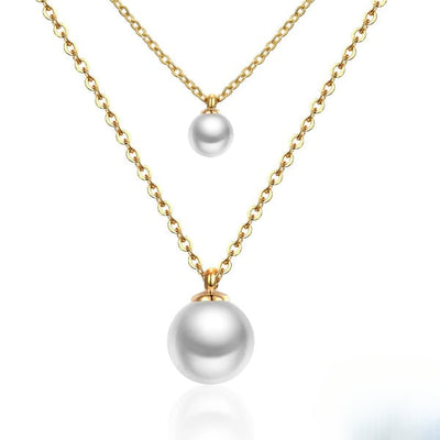 Stelluxe Stainless Steel Gold Color PVD Double Link Chain With Double Pearls Pendant Necklace