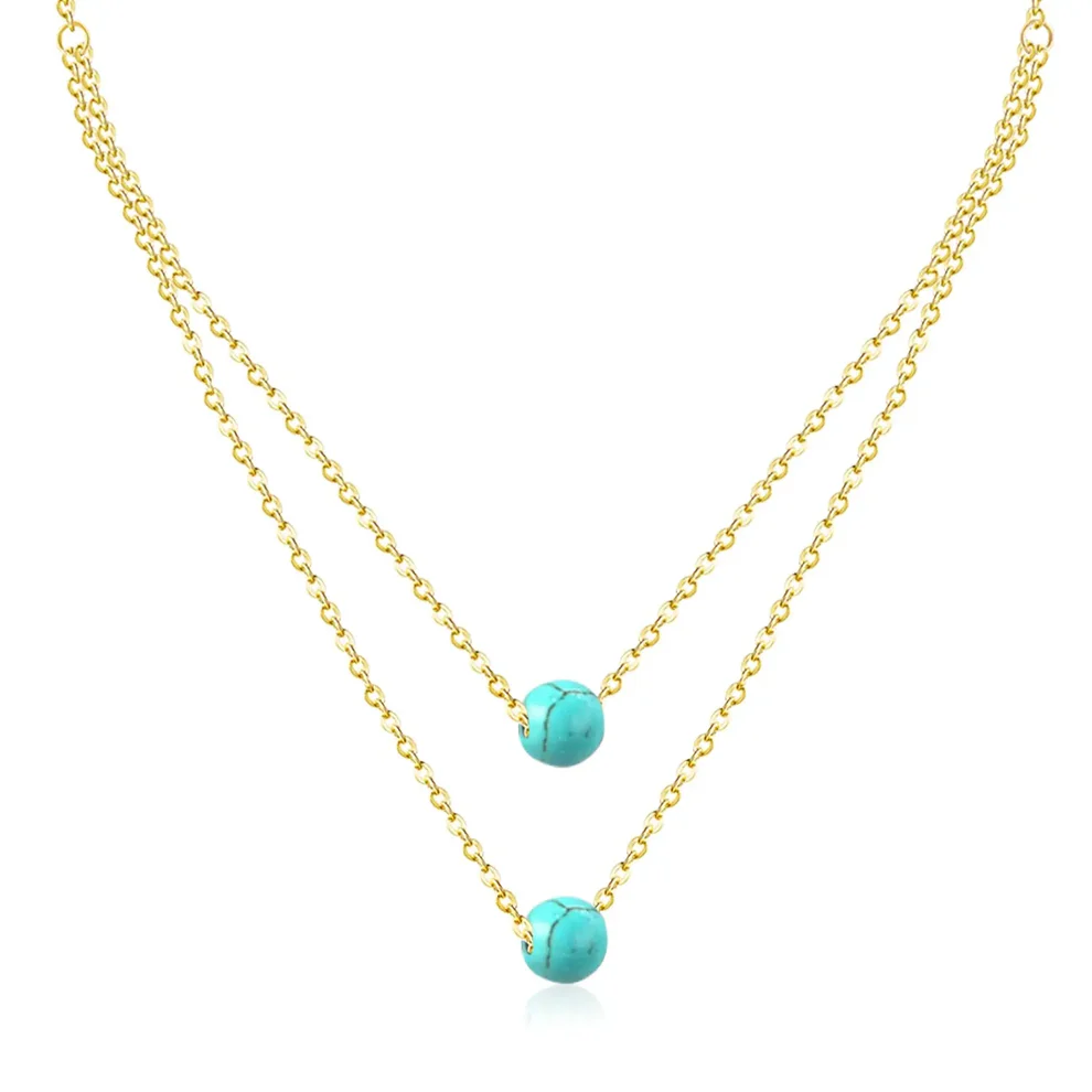 Stainless Steel Gold Color PVD Plating Gun Round Ball Double Chain Necklace