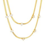 Stainless Steel Gold Color PVD Double Line White Zircon Charm Blade Chain Necklace