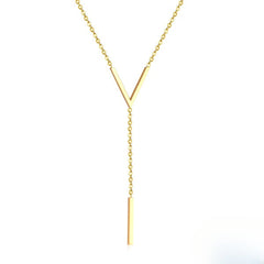 Tresoli Stainless Steel Gold Color PVD Letter V Link Chain Cuboid Pendant Necklace
